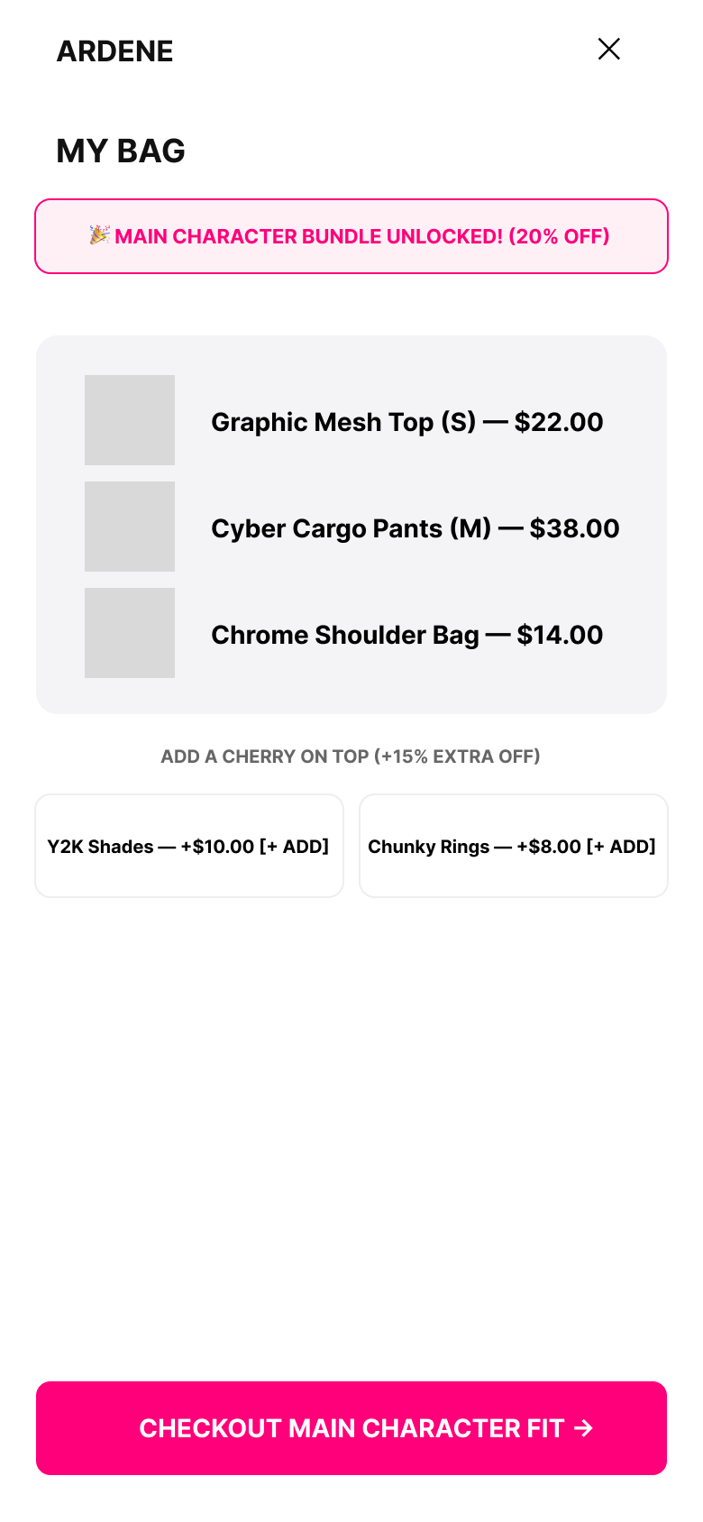 Ardene Gamified Cart UX Wireframe